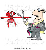 Vector of a Cartoon White Businessman Performing a Ribbon Cutting Ceremony by Toonaday