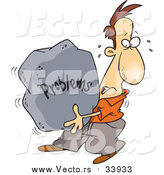 Vector of a Cartoon White Man Carrying a Heavy Problem Rock by Toonaday