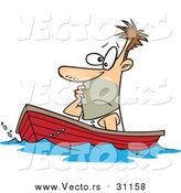 Vector of a Cartoon White Man Drifting in a Boat by Toonaday