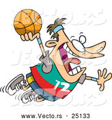 Vector of a Cartoon White Man Flying with Basketball by Toonaday