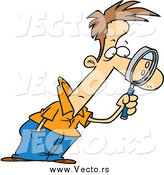 Vector of a Cartoon White Man Leaning Forward and Examining with a Magnifying Glass by Toonaday