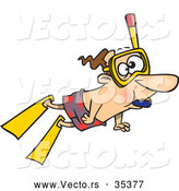 Vector of a Cartoon White Man Snorkeling Underwater by Toonaday