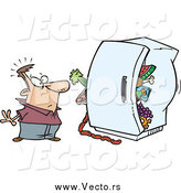 Vector of a Cartoon White Man Standing Before a Packed Refrigerator by Toonaday