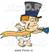 Vector of a Cartoon White New Years Baby with a Horn by Toonaday