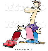 Vector of a Cartoon White Stay at Home Dad Man Vacuuming by Toonaday