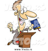 Vector of a Cartoon White Televangelist Man Preaching at a Podium by Toonaday