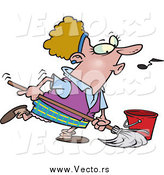 Vector of a Cartoon White Woman Whistling While Mopping by Toonaday