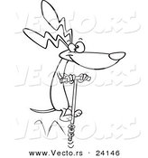 Vector of a Cartoon Wiener Dog Using a Pogo Stick - Coloring Page Outline by Toonaday
