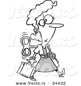 Vector of a Cartoon Wind up Woman Shopping on Auto Pilot - Outlined Coloring Page by Toonaday