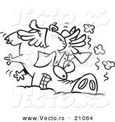 Vector of a Cartoon Winged Pig Crashing - Coloring Page Outline by Toonaday
