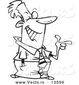 Vector of a Cartoon Winking and Pointing Businessman - Coloring Page Outline by Toonaday
