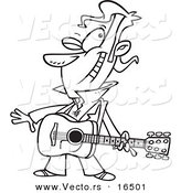 Vector of a Cartoon Winking Male Guitarist - Outlined Coloring Page Drawing by Toonaday