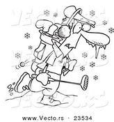 Vector of a Cartoon Winter Golfer - Coloring Page Outline by Toonaday