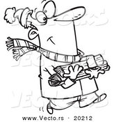 Vector of a Cartoon Winter Man Carrying Firewood - Outlined Coloring Page by Toonaday
