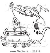 Vector of a Cartoon Witch Alligator Sitrring a Cauldron - Coloring Page Outline by Toonaday