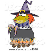 Vector of a Cartoon Witch Boiling Tentacles in a Cauldron by Toonaday