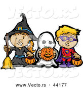 Vector of a Cartoon Witch, Ghost, and Super Hero by Chromaco