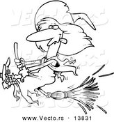 Vector of a Cartoon Witch Halting Her Broomstick - Coloring Page Outline by Toonaday
