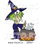 Vector of a Cartoon Witch Mixing Potion in Cauldron over a Fire on Halloween by Toonaday