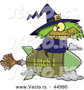 Vector of a Cartoon Witch Riding Rocket Styled Broomstick by Toonaday