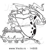 Vector of a Cartoon Witch Toad Mixing Brew - Coloring Page Outline by Toonaday
