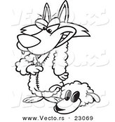 Vector of a Cartoon Wolf Dressing in Sheeps Clothing - Coloring Page Outline by Toonaday