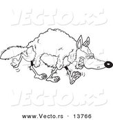 Vector of a Cartoon Wolf Wearing Wool - Coloring Page Outline by Toonaday