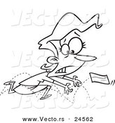 Vector of a Cartoon Woman Chasing a Bounced Check - Outlined Coloring Page by Toonaday