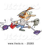 Vector of a Cartoon Woman Cleaning House Aggressively by Toonaday