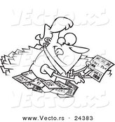 Vector of a Cartoon Woman Clipping Coupons - Outlined Coloring Page by Toonaday