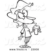 Vector of a Cartoon Woman Drinking a Milkshake - Coloring Page Outline by Toonaday