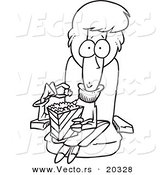 Vector of a Cartoon Woman Eating Popcorn and Watching a Chick Flick - Coloring Page Outline by Toonaday