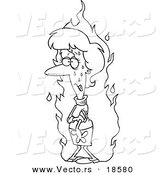 Vector of a Cartoon Woman Experiencing a Hot Flash - Outlined Coloring Page by Toonaday