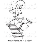 Vector of a Cartoon Woman Falling down Stairs - Coloring Page Outline by Toonaday