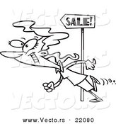 Vector of a Cartoon Woman Following Sale Signs - Outlined Coloring Page by Toonaday