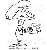 Vector of a Cartoon Woman Holding a past Due Bill - Outlined Coloring Page by Toonaday