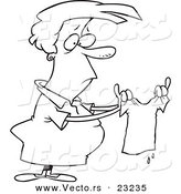 Vector of a Cartoon Woman Holding a Shrunk Shirt - Coloring Page Outline by Toonaday