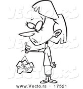 Vector of a Cartoon Woman Holding a Trashed Fragile Package - Coloring Page Outline by Toonaday