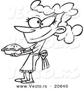 Vector of a Cartoon Woman Holding out a Fresh Pie - Coloring Page Outline by Toonaday