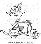 Vector of a Cartoon Woman on a Scooter - Outlined Coloring Page by Toonaday