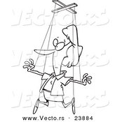 Vector of a Cartoon Woman on Puppet Strings - Coloring Page Outline by Toonaday