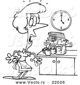 Vector of a Cartoon Woman Panicking in a Messy Kitchen - Outlined Coloring Page by Toonaday