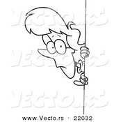 Vector of a Cartoon Woman Peeking Around a Corner - Outlined Coloring Page by Toonaday