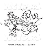 Vector of a Cartoon Woman Power Shopping on Roller Blades - Outlined Coloring Page by Toonaday