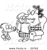 Vector of a Cartoon Woman Reading a Book to a Boy and Girl at Story Time - Coloring Page Outline by Toonaday