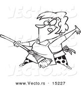 Vector of a Cartoon Woman Rocking out with a Broom - Coloring Page Outline by Toonaday