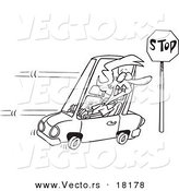 Vector of a Cartoon Woman Running a Stop Sign - Outlined Coloring Page by Toonaday