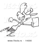 Vector of a Cartoon Woman Running with an Urgent Memo - Coloring Page Outline by Toonaday