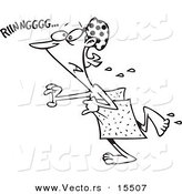 Vector of a Cartoon Woman Rushing for a Phone Call in a Towel - Coloring Page Outline by Toonaday