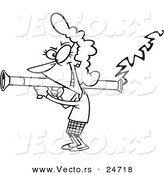 Vector of a Cartoon Woman Scorned Shooting a Bazooka - Outlined Coloring Page by Toonaday